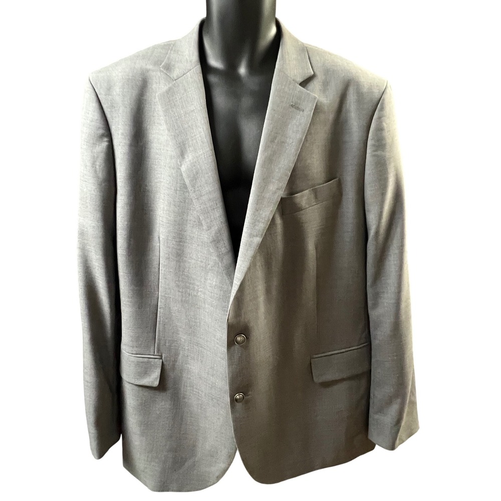 Stafford Classic Fit Blazer Mens Size 48L Gray 100% Wool Two Button Suit Jacket